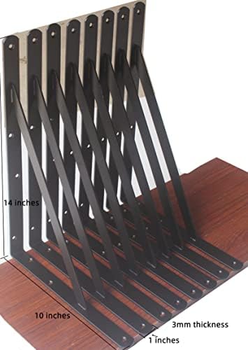 40 Pack L14 x H 10" Black Heavy Duty Shelf Brackets with Screws Metal Shelf Brackets Shelf Support Angle Brackets for Sh