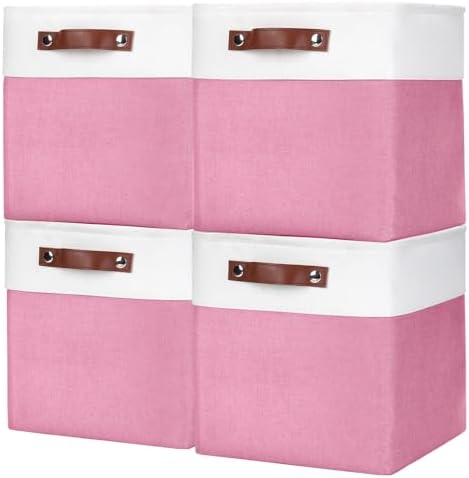 Bagnizer Collapsible Fabric Storage Cubes 11x11 Cube Storage Bins, 4 Pack Closet Baskets Box with Handles for Organizing