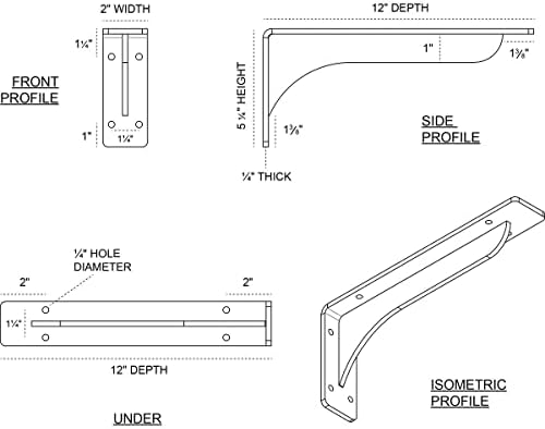 Ekena Millwork BKTM02X12X05EBAWS Steel Bracket Embrey, 2" W x 12" D x 5 1/4" H, Antiqued Warm Silver