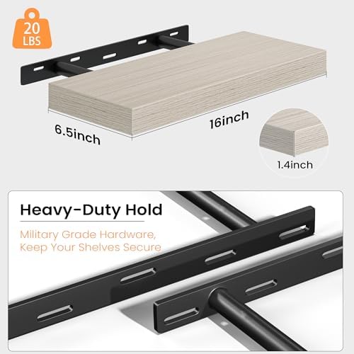 Fun Memories Floating Shelves for Wall 16 Inch, Set of 2 – Wall-Mounted Storage & Display Shelf with Invisible Bracket, 