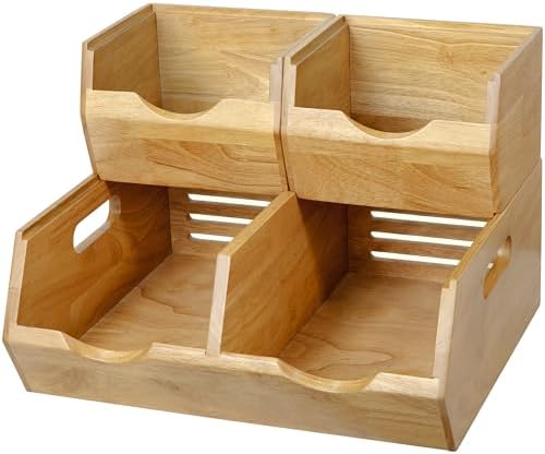 HOMESTEAD Stackable Solid Wood Storage Bins for Pantry & Countertop, Ventilated Potato and Onion Organizer with Handles,