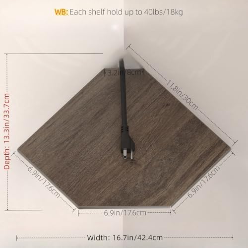 JJL Corner Shelf, 12 Inch Corner Shelf Wall Mounted with Wire Hole, 2 Tier 13.3 Inch Deep Wooden Corner Hanging Shelves 
