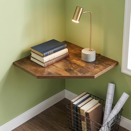 SUYU Set of 3 Floating Corner Shelves, 11.8" Rustic Wood Corner Shelf Wall Mounted, L-Shaped Corner Wall Shelf for Bathr