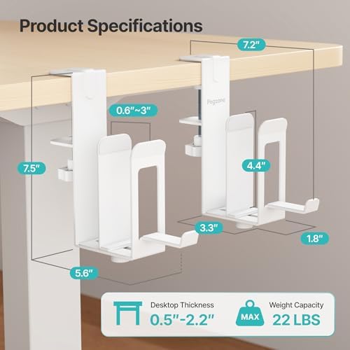 PEGZONE Laptop Stand Vertical, 2-Slot Under Desk Laptop Holder, White