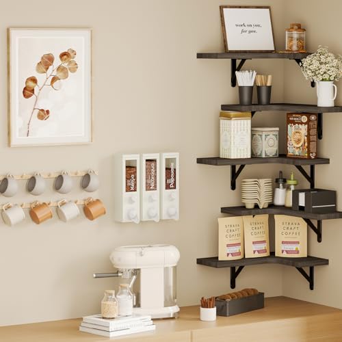 Fixwal Conner Shelves Wall Mounted for Decor, Weathered Grey Set of 5