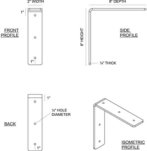 2" W x 8" D x 8" H Hamilton Steel Bracket, Antiqued Silver