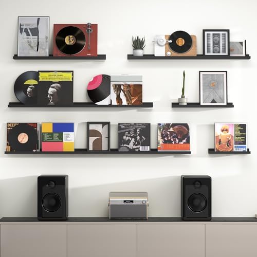 Heimlove Picture Ledge Shelf, Floating Shelves Set of 2, 56 Inches Picture Shelf for Wall with Ledge, Kids Bookshelf Wall Mounted for Living Room Bedroom Decor Books Photo Frames, Black