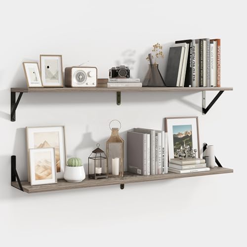 Axeman 40 Inch Floating Shelves, 8 Inch Deep Grey Wall Shelves Set of 2