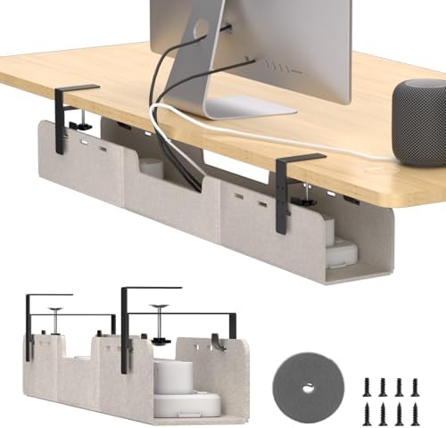 No-Drill Under Standing Desk Cable Management,31.5" L,Beige