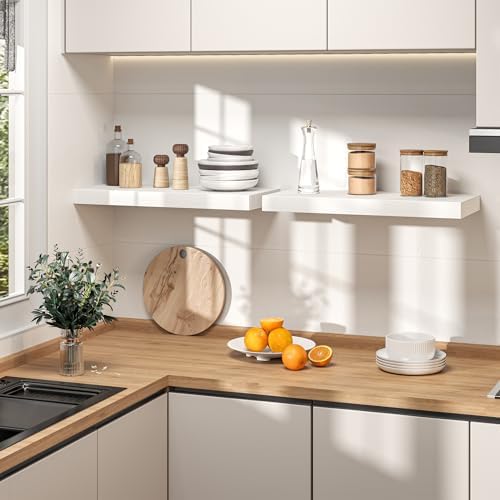 30 Inch Floating Shelves for Wall, Rustic Wood Wall Mounted Deep Storage Shelves with Invisible Brackets, Large Decorati