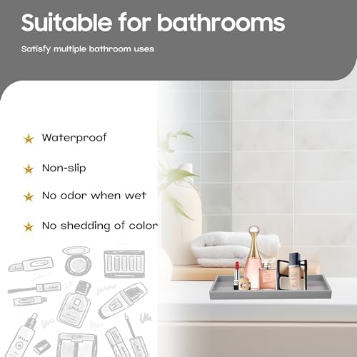 Vanity and Bathroom Tray, 9.8" ABS Countertop Organizer,Waterproof Vanity Tray for Toilet Tank,Perfume,Soap,Keys,Bathroo