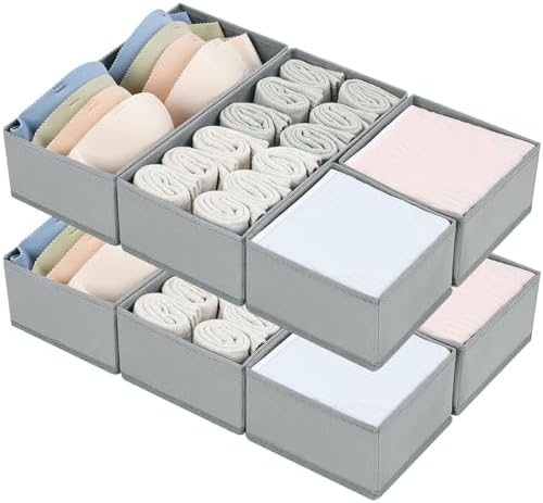 DIMJ Drawer Organizer Clothes Set of 8, Foldable Closet Drawer Organizer, Underwear Drawer Box, Fabric Drawer Dividers f