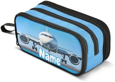 Custom White Airplane Aircraft Pencil Case Box Boys Girls Personalized Name Large Pencil Pouch Stationery Pen Bag Organizer for Kids Adults School Office