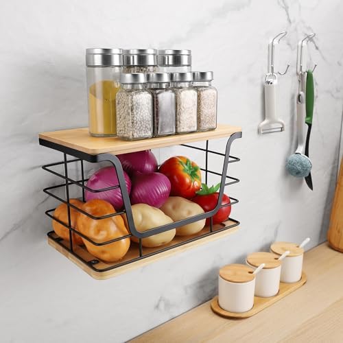 ALOCEO Large Wire Basket for Kitchen Pantry, Stainless Steel Kitchen Counter Organizer for Potato Onion, Trash Bag Dispe