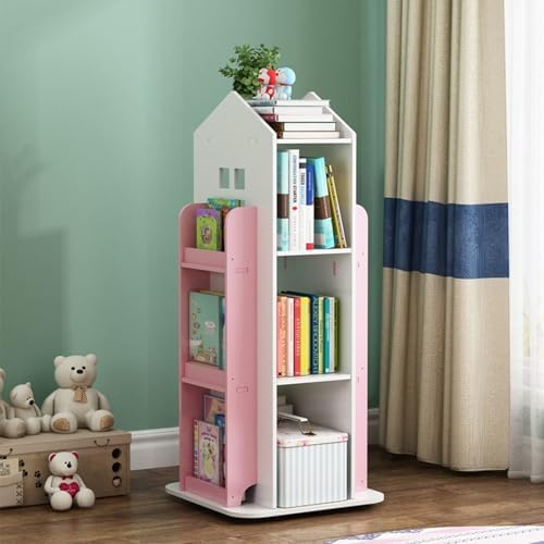 4-Tier Rotating Bookshelf,360° Display Book Shelf,Floor Standing Bookcase,Children's Bookshelves for Bedroom, Living Roo