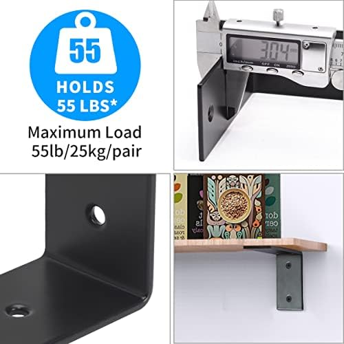 YUMORE Heavy Duty L Brackets, 5 x 3 x 1.8 Inch Shelf Brackets, Black