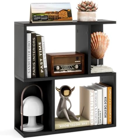 Giantex 3-Tier S-Shaped Bookshelf, Modern Geometric Bookcase, Freestanding Display Shelf for Small Space, Versatile Side