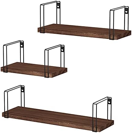 SRIWATANA Floating Shelves for Wall Set of 3, 17" Wall Shelves, Dark Walnu