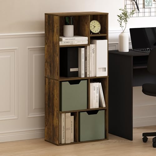 Furinno DALY Book Shelf, 7-Cube Bookshelf, Cube Storage Organizer Bookcase with Irregular Compartments, 9.4 x 18.9 x 42.