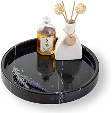 Italian 100% Marble Round Vanity Tray 10'', Decorative & Fruit Serving Trays for Bathroom, Kitchen, Nightstand, Jewelry 