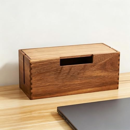 Wooden Cable Management Box, Cord Organizer for Desks, Round Edge Box for for TV Wires, Computer, Router, USB Hub and Un