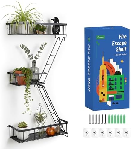 SweetSage Fire Escape Wall Shelf, Modern City Corner Wall Decorative Action Figure Metal Display with Mini Shelf, Black 