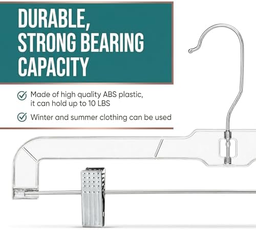 HOUSE DAY 120 Pack Clear Pants Hangers with Clips, Plastic Skirt Hangers