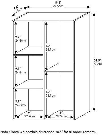 Furinno LUDER Book Shelf, 5-Cube Bookshelf, Reversible Bookcase, 9.4 x 19.5 x 31.5, Easy Assembly, for Living Room, Bedr