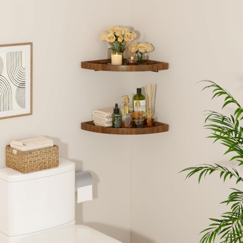 YMYNY Set of 2 Corner Floating Shelves for Wall 12" Vintage Brown HFS001H-2