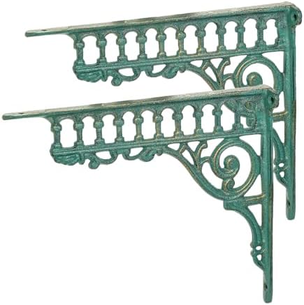 Sungmor 10.6 Inch Cast Iron Brackets for Shelves - 2 Pack Vintage Green