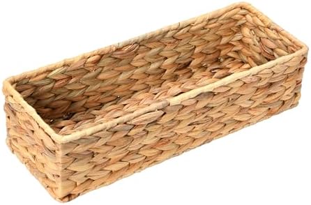 Household Essentials Water Hyacinth Rectangular Storage Basket with Handwoven Fibers and Iron Frame, Natural Finish