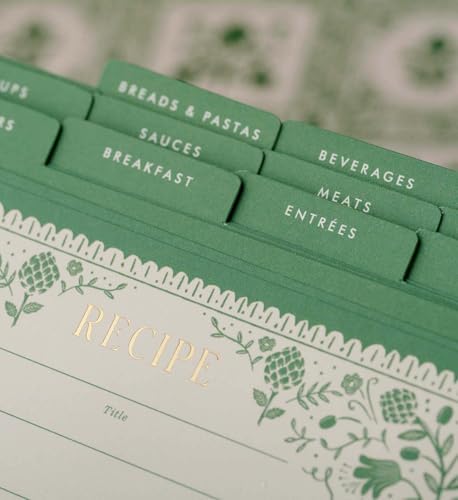 RIFLE PAPER CO. Recipe Tin, Includes 24 Individual Cards and 12 Dividers, Holds Approximately 200 Inserts, Box Size 4.25