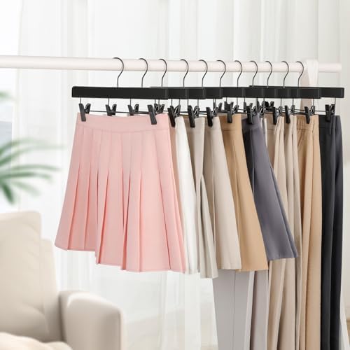 TOPIA HANGER Wooden Pants Hangers 20 Pack, Black Skirt Hanger with Clips and Rotatable Hook, Durable Rubber Wood Hangers for Skirts, Pants, Jeans, Shorts - CTS05B