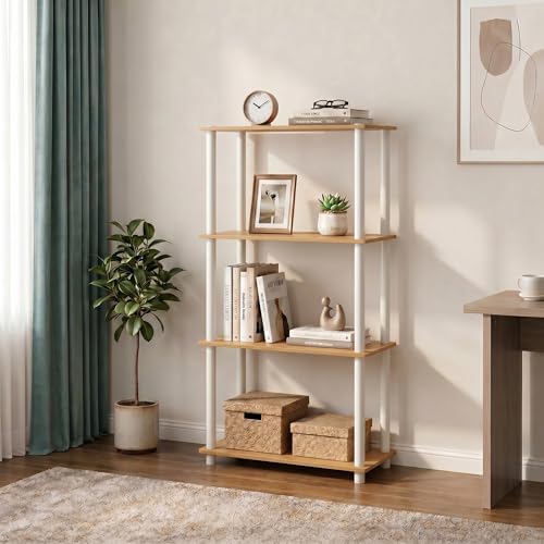 Furinno Turn-N-Tube Toolless Assembly Storage Shelves, 4-Tier Oak Book Shelf, Open Storage Bookshelf, for Organization a