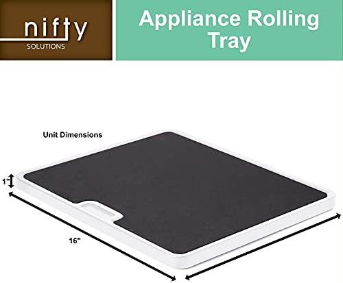Nifty Large Appliance Rolling Tray - White, Home Kitchen Counter Organizer, Integrated Rolling System, Non-Slip Pad Top 