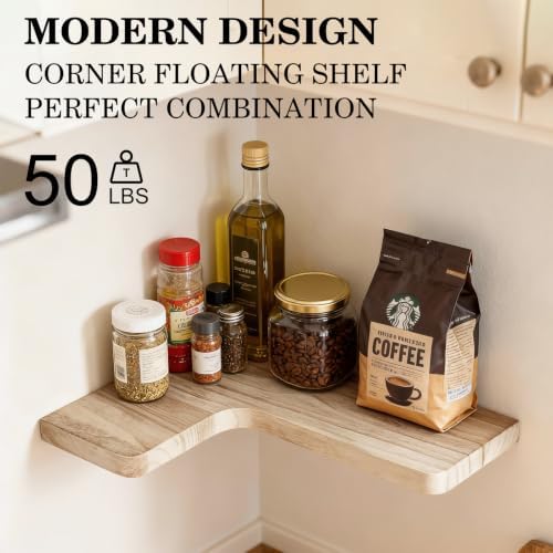 Floating Corner Shelves, Wall Shelf Set of 3, Shelves for Wall Storage, Solid Wood Shelves for Storage, Wall Mount Woode