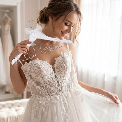 Honeydak Wood Bridal Hanger for Wedding Dress,White,Pearl