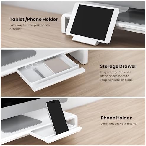 Monitor Stand Riser, Klearlook Foldable, Height Adjustable Computer Stand, Desk Shelf Riser with Storage Drawer &Tablet 