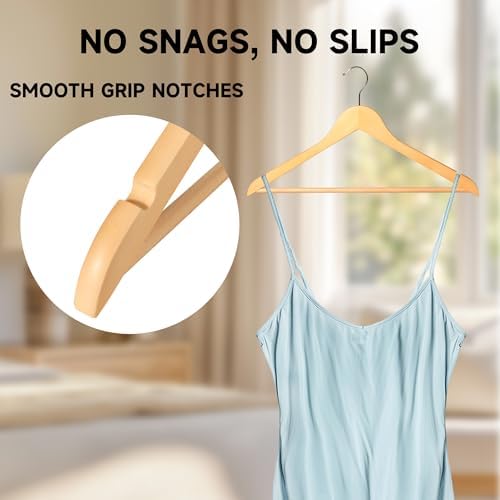 Wooden Clothes Hangers with Pants Bars, Natural Wood, 96-Pack