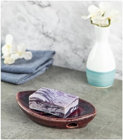 Ceramic Soap Dish with Self Draining Tray for Bar Soap, Bathroom, Kitchen (Purple)