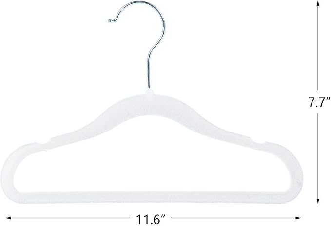 Finnhomy Non-Slip Clothes Hangers for Baby and Kids 30-Pack Velvet Hangers with 10 Finger Clips, White