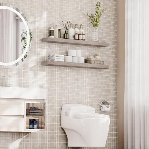 HOOBRO Floating Shelves for Wall, Wall Mounted Shelf Set of 2, 47.2" Hanging Shelf with Invisible Brackets, for Wall Dec