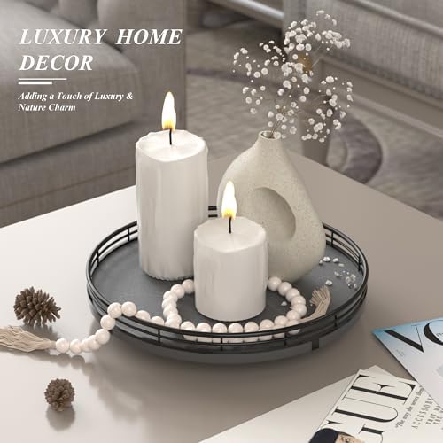 AMH10-Inch Natural Slate Lazy Susan with Black Raised Iron Rim