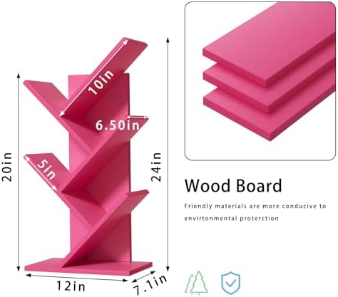 SHEEPAM Small Tree Book Shelf,5 Tier Bookshelf, Wood Desktop Bookcase