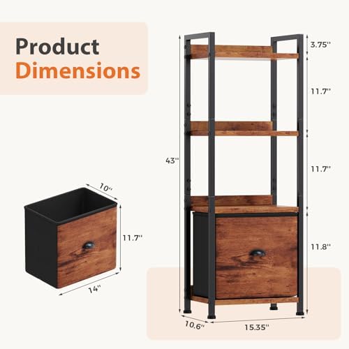 OLIXIS 4 Tier Bookshelf with Drawer, Narrow Freestanding Open Bookcase