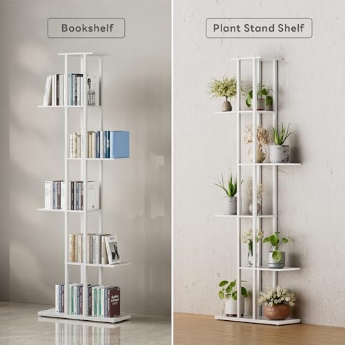 6 Tier Narrow Bookshelf, Tall Skinny Bookshelf, Slim Open Bookcase Corner
