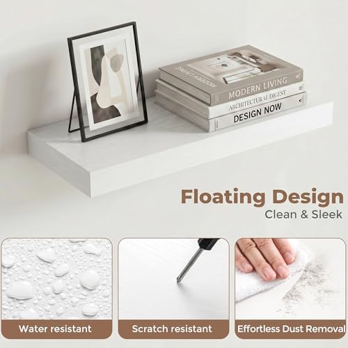 16 Inch Floating Shelves for Wall, 6.5"D Wood Storage Shelves, White Finish