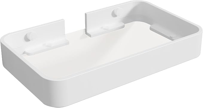 Danpoo 8-Inch Small Wall Shelf, Clear Tempered Glass with Matte White Aluminum Frame – Sleek Floating Bathroom Organizer