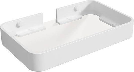Danpoo 8-Inch Small Wall Shelf, Clear Tempered Glass with Matte White Aluminum Frame – Sleek Floating Bathroom Organizer