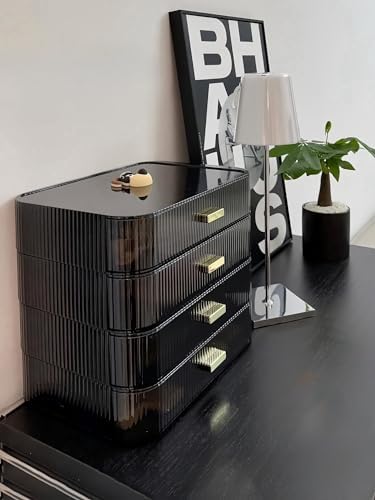2 Pack Stackable Makeup Organizer with Drawers, Bathroom Storage for Eyeshadow Palettes, Cosmetics, and Beauty Supplies.